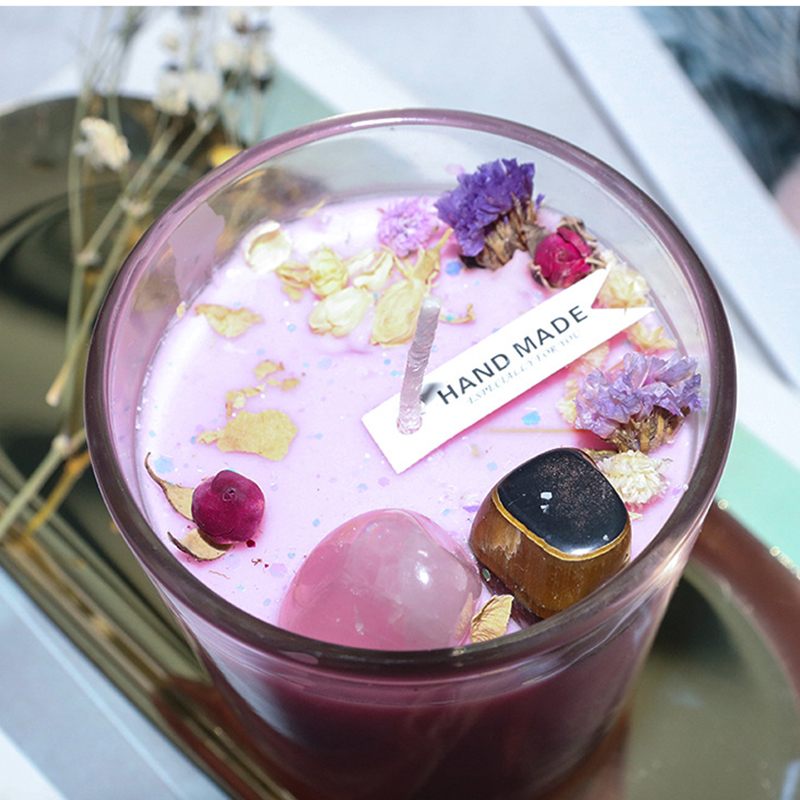100g Home Decor Ručno izrađena aromaterapija od sojinog voska Ekološki prihvatljiva mirisna svijeća s visokim kristalnim kamenom i suhim cvijećem za zabave, rođendanski dar